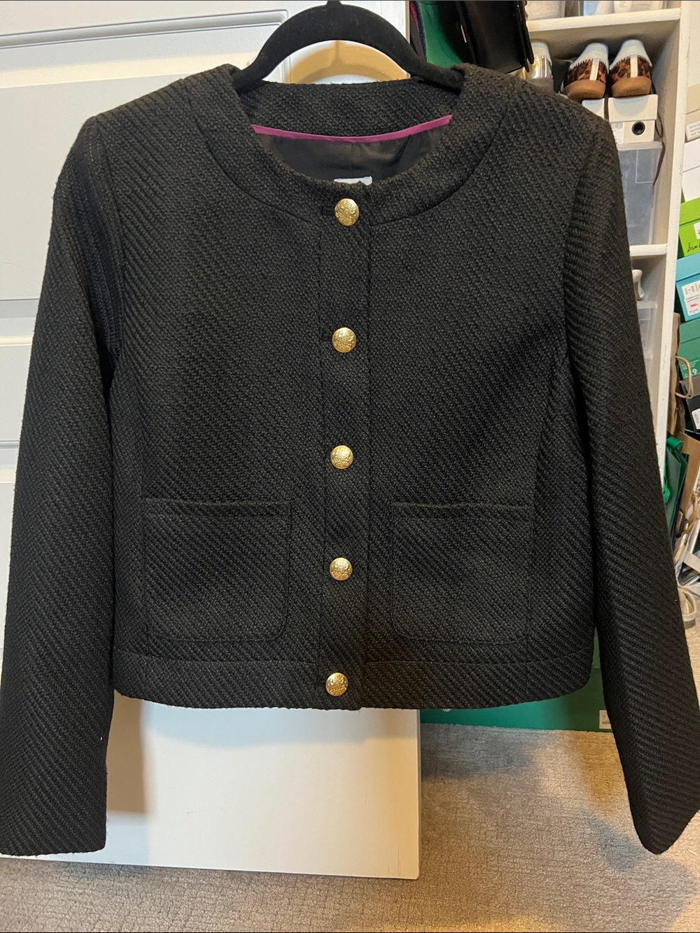 J. Crew Factory Black Textured Blazer with Gold Buttons